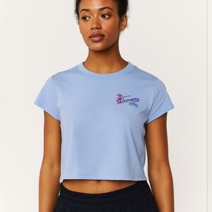 NWT Champion Womens Classic Jersey Y2K Muscle T-Shirt Blue Crop Top Size L